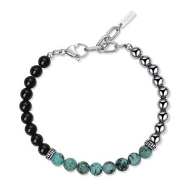 GAVU 6mm Triple Protection Bracelet, Men's Crystal Bracelet, Hematite Obsidian African Turquoise Bracelet for Men