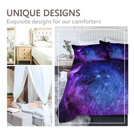 BlessLiving Boys Bedding Comforters Sets Twin/Twin XL 3D Galaxy Bed Set 3 Piece Blue Purple Space Bedding Sets Twin with Comforter 2 Pillowcases Outer Space Room Decor for Teen Kid Girl Adult