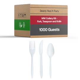 Smarty Had A Party 3000 Piece MW Cutlery Kit Fork, Teaspoon and Knife Set for 1000 Guests Plastic Forks, Knives and Tea Spoons Bulk Disposable Tableware