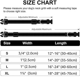 Dog Collar, Reflective Nylon Dog Collar with Safety Buckle, Adjustable Classic Dog Collar, Pet Collars with Quick Release Buckle for Dogs - M (Black)