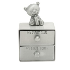 Tooth Box Metal Cute BearShape Storage Case with 2 Drawers for Children Growth Memorial Gift Jewelry Collection(Ancient Tin )