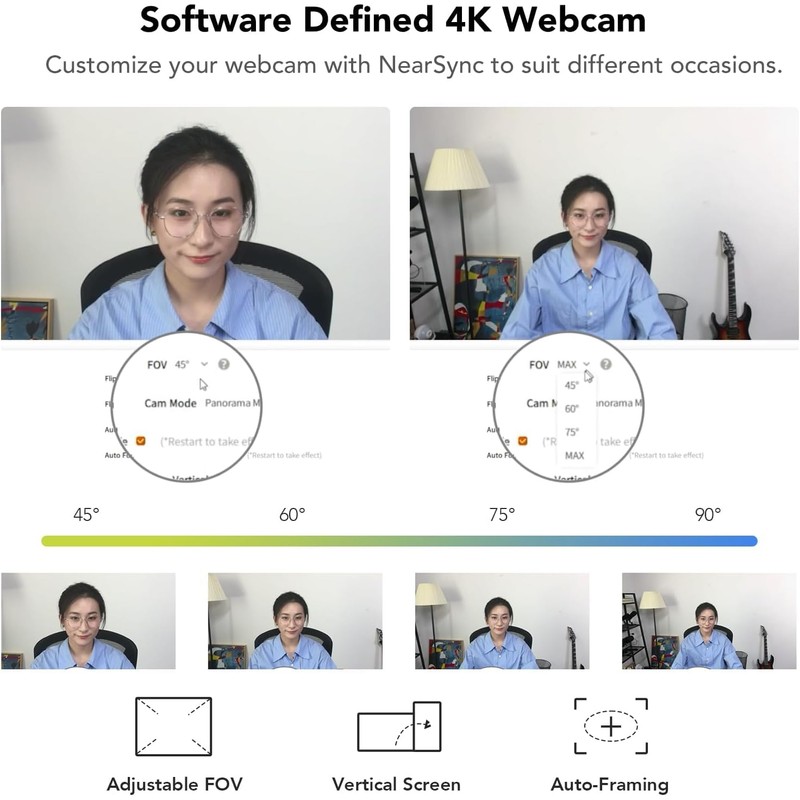Nuroum V32AF 4K Webcam, Auto Focusing/Field of View Adjustable/Auto Framing/1080P