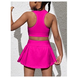 SOLY HUX Toddler Girl's 2 Piece Workout Outfits Crop Tank Tops and Skort Skirt Set Plain HotPink 7Y