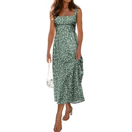 LUXVEER Women's Floral Corset Dress 2025 Summer Boho Sleeveless A Line Bustier Midi Milkmaid Tea Party Dress Flowy Cottagecore Sundresses Green Flower M