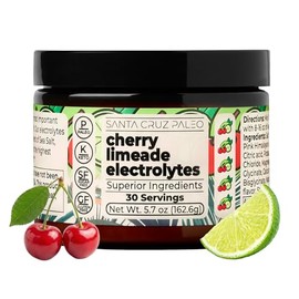 Santa Cruz Paleo Polvo de electrolitos, limonada de cereza, mezcla de bebida hidratante sin azcar con sal rosa del Himalaya, sal marina, glicinato de 