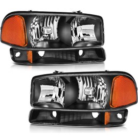LSAILON Headlight Assembly Replacement Fit 2001-2006 For GMC Sierra 3500 2000-2006 For GMC Yukon 2000-2006 For Yukon XL 1500 2500 Black Housing Amber Reflector Clear Lens Driver and Passenger Side