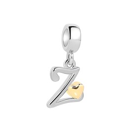 Symretie Women's 925 Sterling Silver Charm Pendant Letter A-Z Beads Charms with Yellow Heart Compatible with European Bracelets and Necklace, Silver