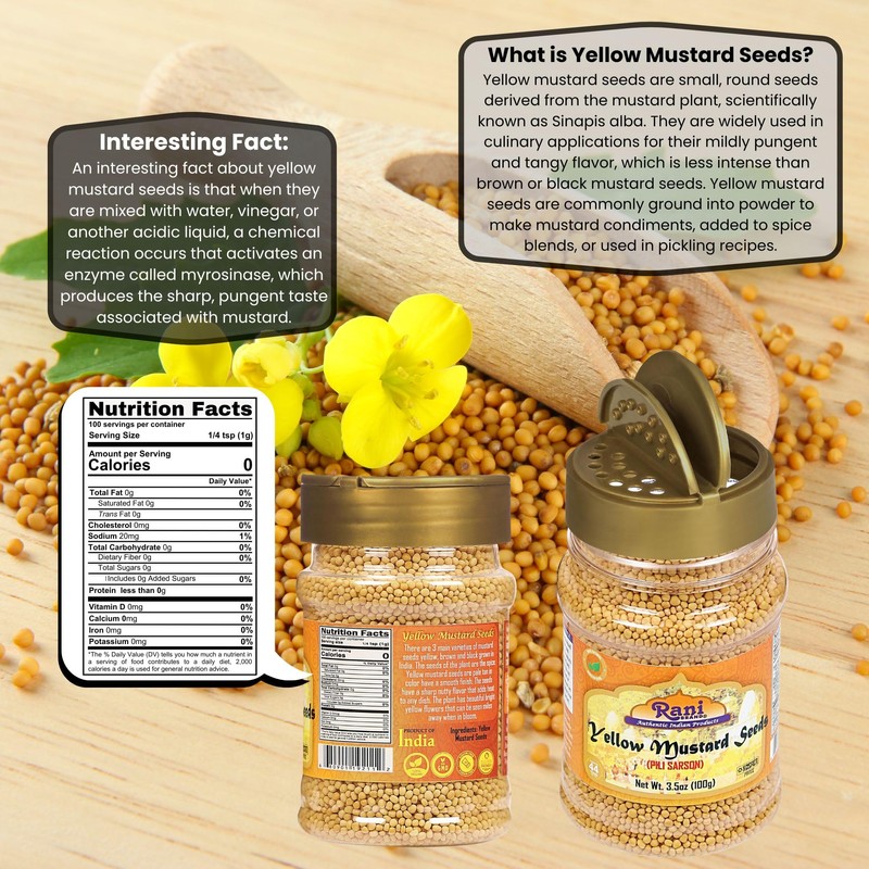Rani Yellow Mustard Seeds Whole Spice 3.5oz (100g) Jar ~