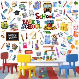 Sabary 87 Pieces Back to School Classroom Decals Classroom Bulletin Board Decoration First Day of School Wall Stickers Owl Bus Window Clings Watercolor Stickers Party Decor