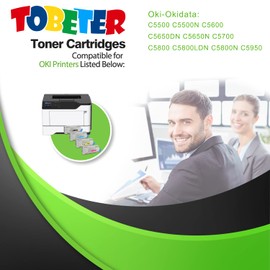 ToBeter Compatible C5500 Toner Replacement for OKI 43324404 43324403 43324402 43324401 Toner Cartridge for Okidata C5500 C5600 C5700 C5800 C5950 C5650DN C5650N C5800N (5,000 Pages, 4 Pack, BK/C/M/Y)