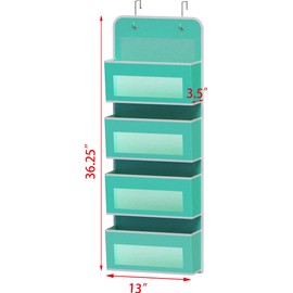 Simple Houseware 4 Clear Window Pocket Over Closet Door Storage Hanging Organizer for Bedroom, Bathroom, Pantry, Turquoise