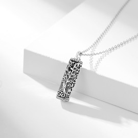 Fryneauy - Collar de urna celta con forma de corazón y barra cilíndrica para cenizas de plata de ley 925 con colgante de cenizas, recuerdo de memoria, joyería de cremación para mujeres, Plata