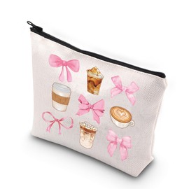 VAMSII Coffee Cosmetic Bag Coffee Lovers Gift Coffee Addict Gift Zipper Pouch Makeup Bag (Bowknot Coffee)