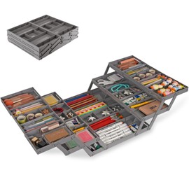 3 Tier Drawer Organizer - Expandable Junk Drawer Organizer Smart Office Supply Organizer, Folding Kitchen Drawer Storage Multi Level Desk Organizer for Makeup, Jewelry, Cosmetics Storage(2 Row 3 Tier)