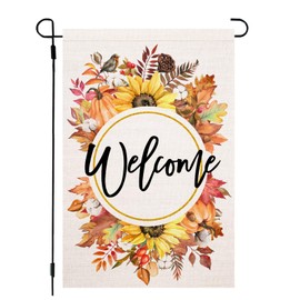 Fall Welcome Maple Leaves Garden Flag 12x18 Inch Double Sided for Outside Autumn Welcome Yard Flag Seasonal Holiday Outside Decoration