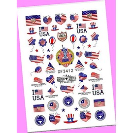 American Flag Star Heart Love USA 4th of July Butterfly Number 3D Nail Sticker Xf3412 for Nails Design Nail Art Stickers Decals Supplies Manicure Tips Sticker Colorful for Nail Decorations