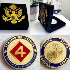 US MARINE CORPS - 4th MARINE DIVISION Challenge Coin with velvet box