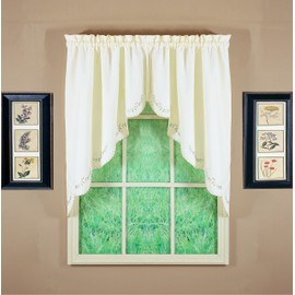 Today's Curtain, Forget-Me-Not Swag 38", Ecru/Rose, 60" W x 38" L
