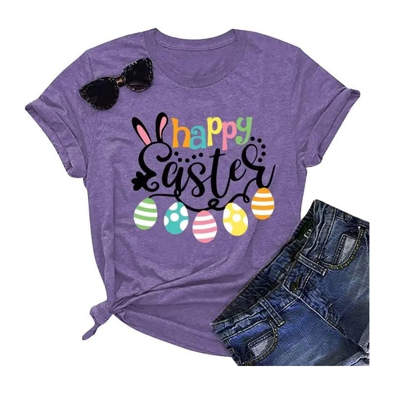 Happy Easter Cute Women's Cotton Sleeveless T-Shirts with Easter Bunny