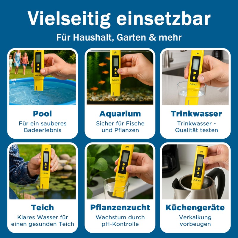 PeBOEH Digital pH Meter for Pool, Aquarium, Drinking Water -