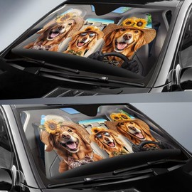 Golden Retriever Car Windshield Sunshades Dog Car Front Window Sun Shade Sun Visor UV Rays, Labrador Sun Shield for Vehicle, Keep Automotive Interior Cool