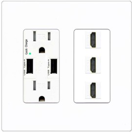 RiteAV 3 Port HDMI Wall Plate - USB Charger [Screwless White]