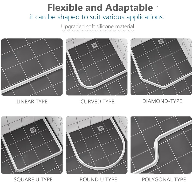 67Inch Shower Threshold Water Dam, Self-Adhesive Silicone Shower Barrier Water