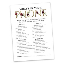 Inkdotpot Bridal Shower Game Wedding Shower Bachelorette Party Bulk Activity Game Cards 50-Pack Floral Whats on Your Phone