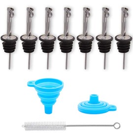 LEGERM 7-Piece Stainless Steel Flip Top Oil Pour Spouts with Funnel - Leakproof Speed Pourer Nozzles for 3/4" Bottles | Universal for Olive Oil, Vinegar & Liquor