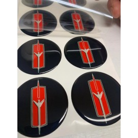 Hoosier Decal Oldsmobile Rocket Rim QTY 4 2"Center CAP Decals Domed, Beveled