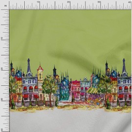 Soimoi Green Cotton Jersey Fabric Buildings Panel Decor Fabric Printed BTY 58 Inch Wide