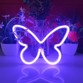 JYWJ Butterfly Neon Light,USB or 3-AA Battery Powered Neon Signs,LED Desktop Wall Decoration,Various Parties,Decoration Of Business Premises(Purple)