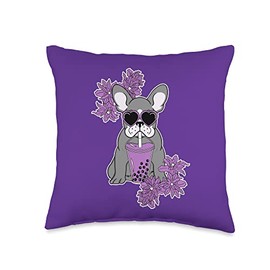 French Bulldog Boba Bubble Milk Tea Dog Cute Throw Pillow