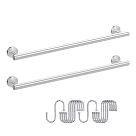 2 Pieces Brushed Nickel Bath Towel Bars with 10 Pieces Hooks, 24 inches Stainless Steel Towel Racks for Bathroom Wall Mounted, Towel Rod Modern Home Decor