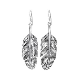 Silverly 925 Sterling Silver Extra Large Feather Dangle Earrings - Textured Leaf Design - Solid Silver Long Drop Earrings - Gift for Nature Lovers - Statement Boho Jewellery for Women