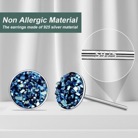 Round Stud Earrings for Women - 925 Sterling Silver Stud Earrings with Colour Cubic Zirconia Bohemian Stud Earrings Colour Stone Glitter Round Flat Stud Earrings Gift for Women Girls, Silver, Zircon