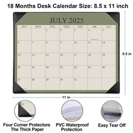 Desk Calendar 2025-2026 with Desktop Mat, 18 Month Small Desk Pad Calendar from July 2025 to December 2026, 8.5" x 11" Desk Pad Calendar 2025-2026 for Home, School Office, Black