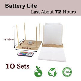 FUELYE 10 Pack 6" Star Shaped Floating Lanterns with Waterproof Wooden Base Sets, Paper Water Lanterns Decoration with LED Tealight Candle (10Sets Lanterns +Multicolor LED Candles +Remote Control)