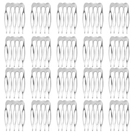 20Pcs 5 Teeth Small Tiny Silver Metal Side Hair Combs Small Hair Side Combs Plain Blank Crafting DIY Slide Combs French Teeth Hair Combs for Women Wedding Bridal Veil Combs for Hair