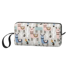 JKJOJIA Llama Cactus Cute Makeup Bag Organizer Small Cosmetic Bags Portable Travel Toiletry Bag With Handle Simple Accessories Storage Zipper Pouch For Women Girl