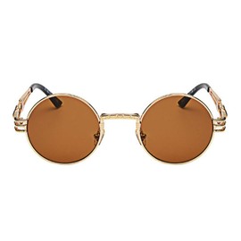 Inlefen Sunglasses Men Women Round Retro Vintage Circle Style Sunglasses Colored Metal Frame Glasses Eyewear Brown
