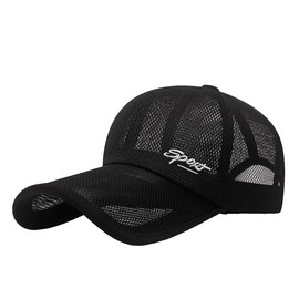 White Fang CZA012 Men's Hat Cut Out Brim Mesh Cap UV Protection Sun Shade Casual Sports, Black, Free size