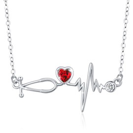 ABIGY Stethoscope Necklace 925 Sterling Silver Heartbeat Pendant Women's Necklace Gift for Doctors Nurses and Medical Students