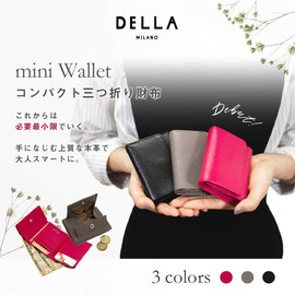 DELLA Compact Trifold Wallet Genuine Leather (Calf) MILANO Mini Wallet Unisex, Black