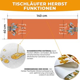 Cirzone Waterproof Autumn Table Runner, 40 x 140 cm, Fashion Flowers, Orange, Autumn Decorative Table, Autumn Decoration for Holiday, Party, Indoor and Outdoor Use