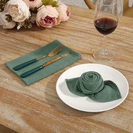 Rustic Natural Washable Cotton Linen Napkin Set, Soft Comfortable and Reusable Linen Dinner Napkins Cloth for Wedding Celebration and Party Decor, Set of 6, Green