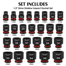 MIXPOWER 26 Pieces 1/2'' Drive Shallow Impact Socket Set,12 Point,Metric,10-36mm,CR-MO,Axle Nut Impact Grade Socket for Easy Removal