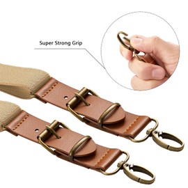 Buyless Fashion Leather End Suspenders for Men - 48" Elastic Adjustable Straps 1" - Y Back with Metal Hooks - 5139-Tan