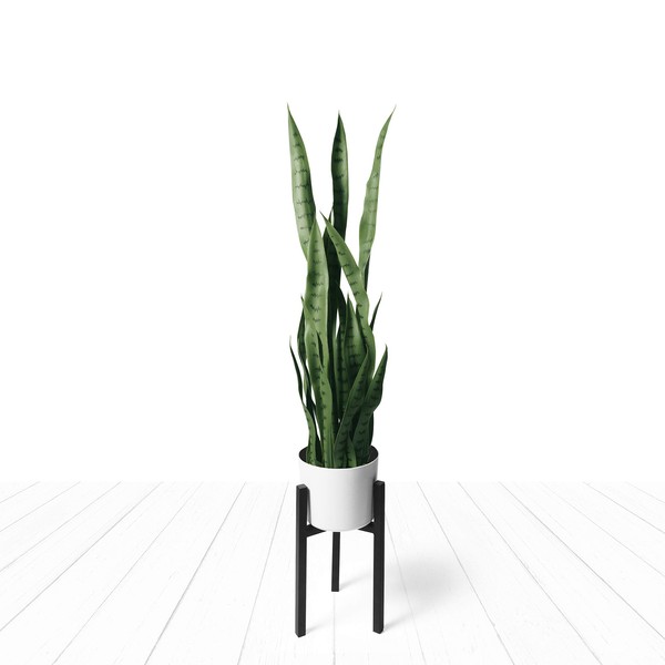 flybold Artificial Fake Snake Plants - Faux Indoor Plant - Modern Decor Artificial House Plant - Large Faux Sansevieria Plant with 28 Tall Leaves - Includes White Pot and Tripod - Green - 36in
