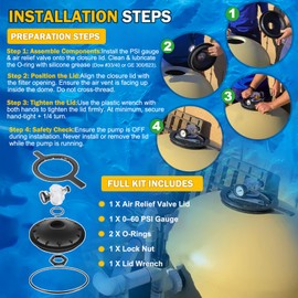 Full 154856 8-1/2" Black Buttress Thread Closure Kit Replacement for Triton II TR100/TR140,TR100C/TR140C,Triton C-3 Pool & Spa Sand Filters –Includes Air Relief Valve,PSI Gauge, Lid Wrench & O-rings